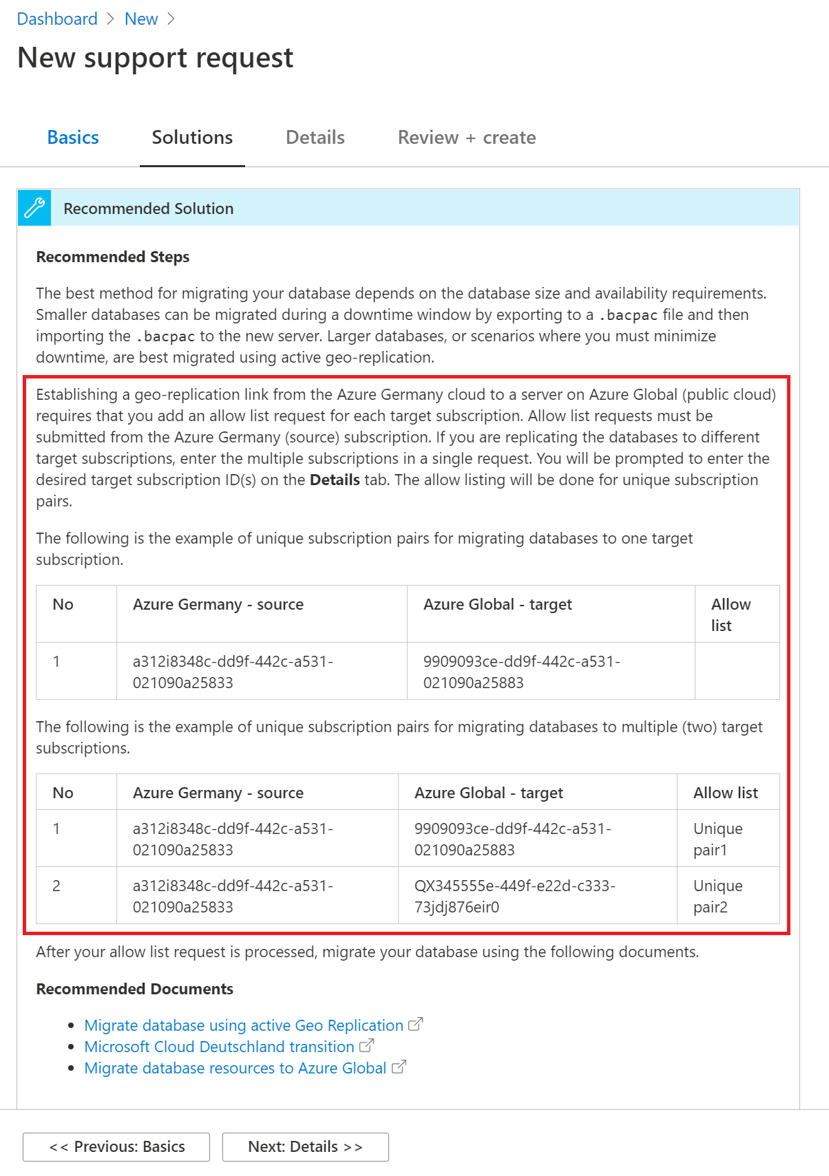 required support request information