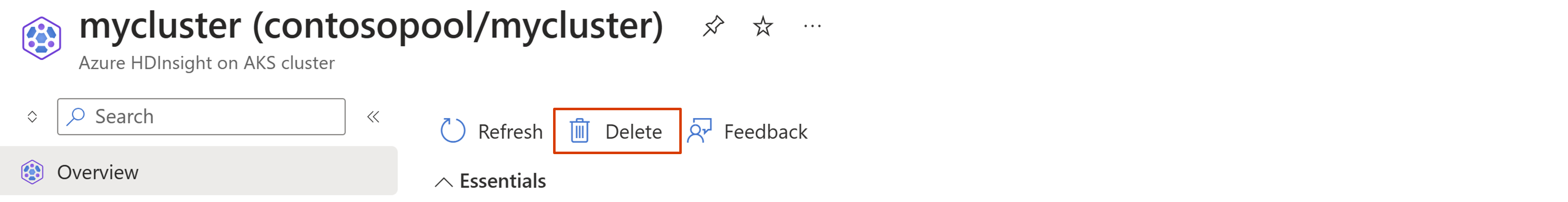 Screenshot showing how to delete the cluster on HDInsight on AKS Cluster.