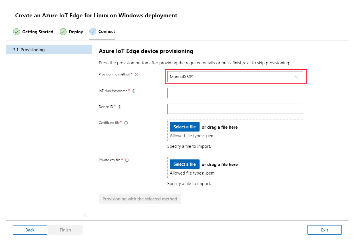 Choose manual provisioning with X.509 certificates