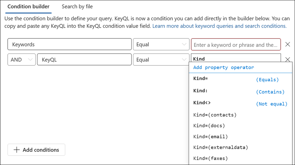 KeyQL editor suggests values for some properties.