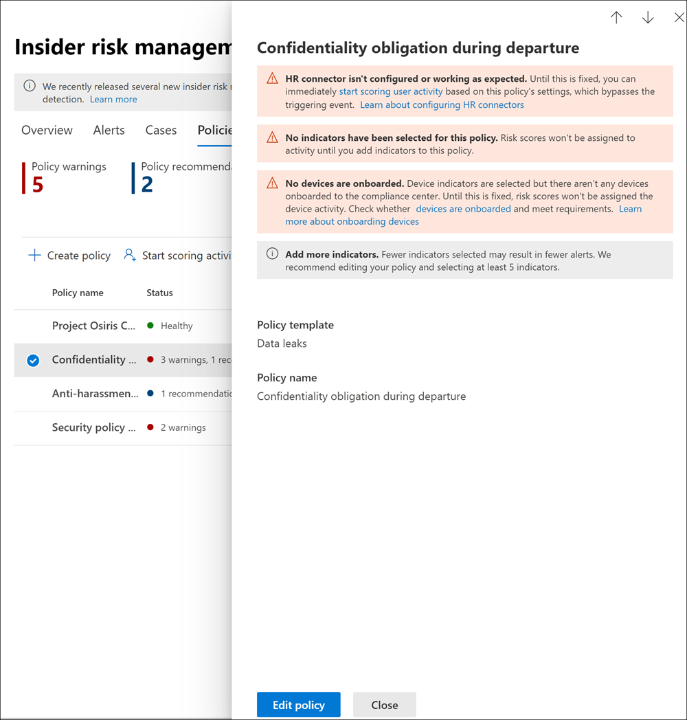 Insider risk management policy health.