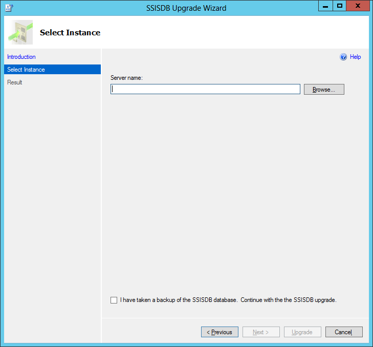 Select the server in the SSISDB Upgrade Wizard