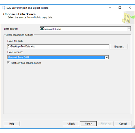 Screenshot of Connect to an Excel data source.