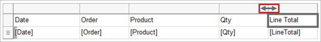 Screenshot of a table showing the double arrow cursor between two columns.