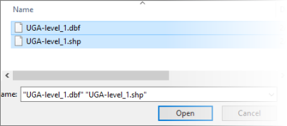 Screenshot of the selected SHP and DBF files.