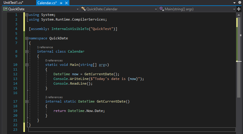 Screenshot that shows C Sharp code.