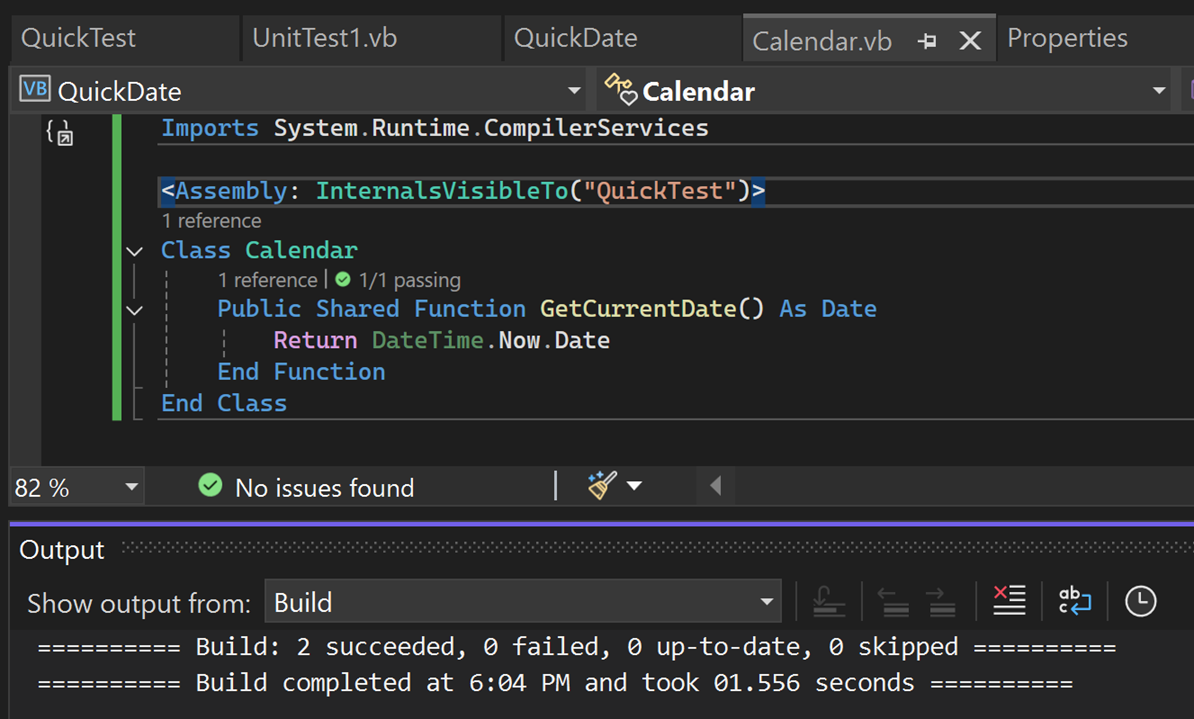 Screenshot of the Output window in Visual Studio.