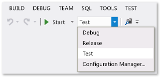 Screenshot of Solution Configurations dropdown list on the Standard toolbar.