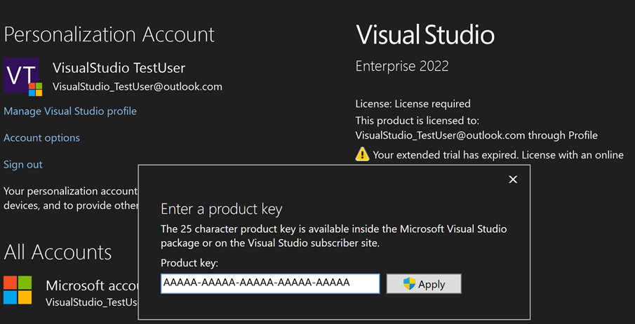 Screenshot of the Enter a product key dialog.