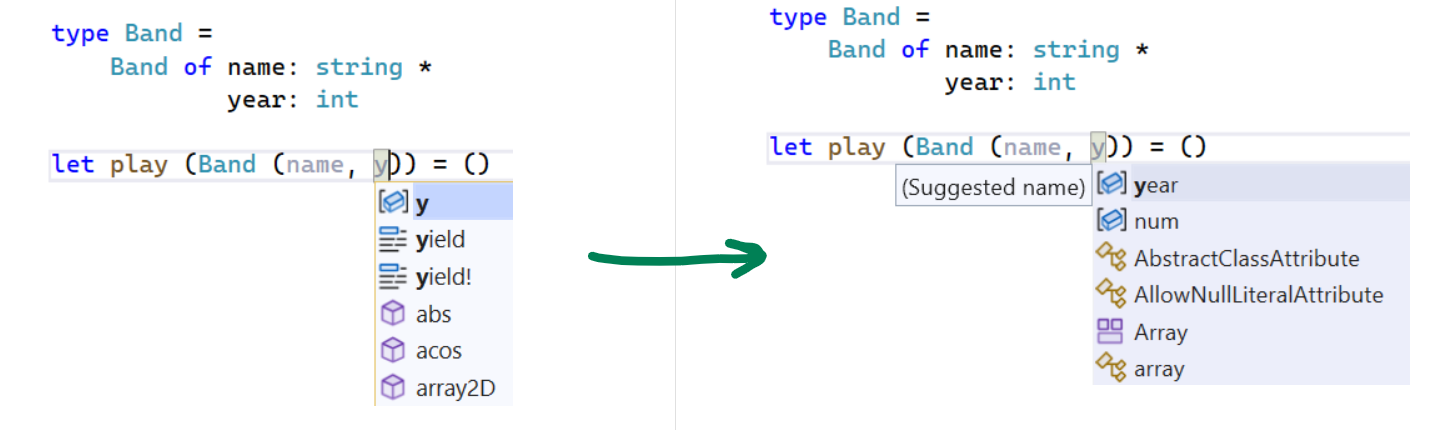 Improved autocomplete in union case fields