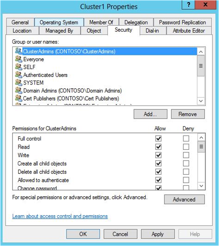 Granting Full Control to the user or group that will create the cluster