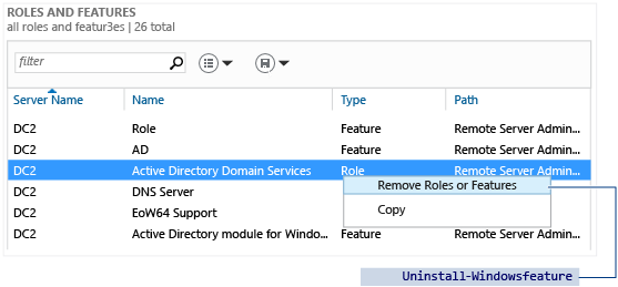 Server Manager - All Servers- Remove Roles and Features