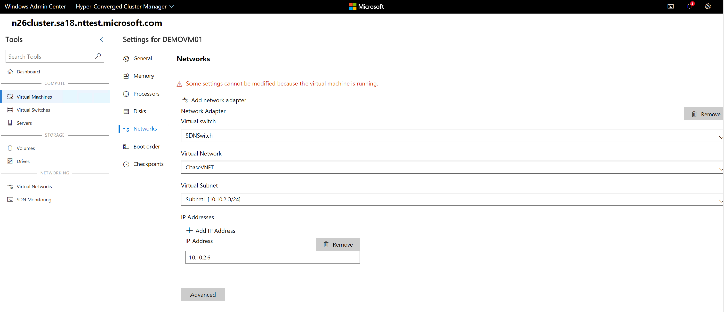 Here is a screenshot of how you can onnect a virtual machine to a virtual network.