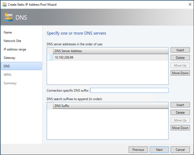 Configuring DNS Server with static IP pool