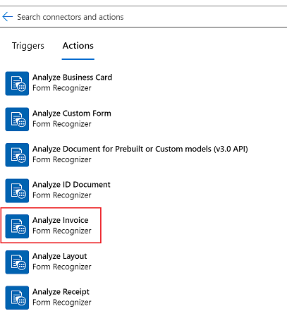 Screenshot of Analyze Invoice action.