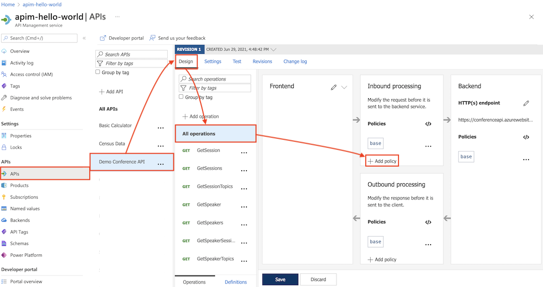 Add policy in API Management