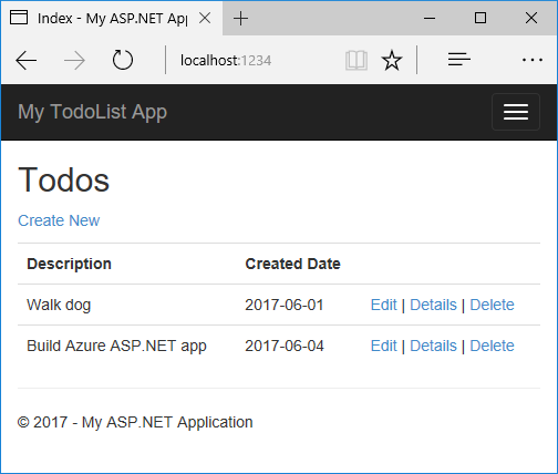 New ASP.NET Project dialog box