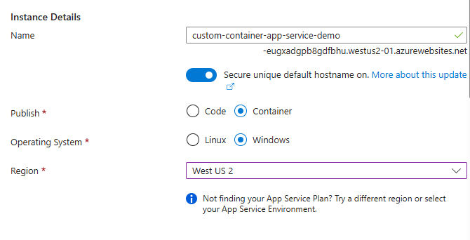 Screenshot of the Instance details section where you provide a name for the virtual machine and select its region, image and size.