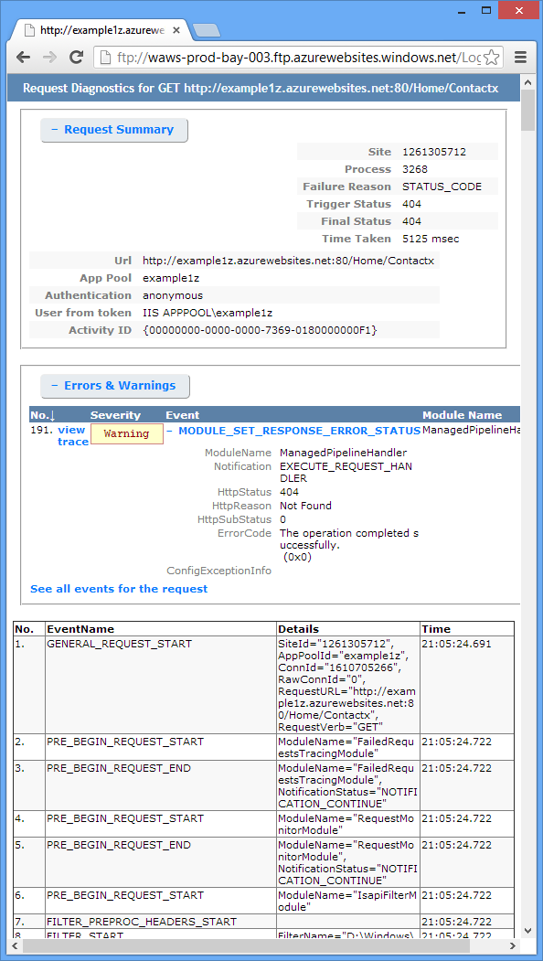 Failed request tracing in browser