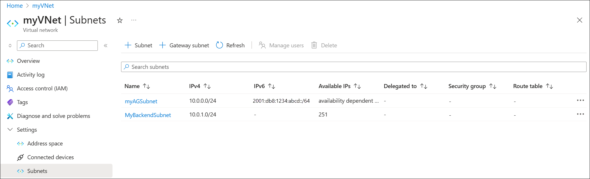 Create backend subnet