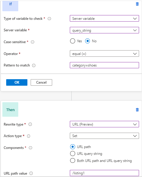 Screenshot that shows the URL Rewrite scenario 1-2.