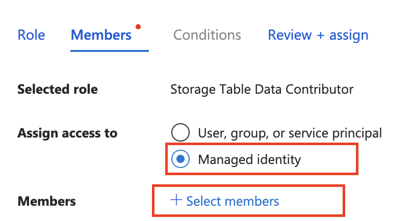 Screenshot showing access assignment to managed identity.