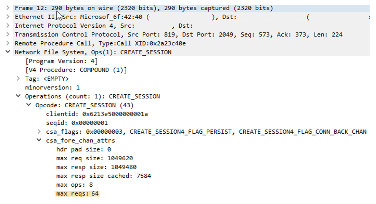 Screenshot that shows max session slots for Packet 12.