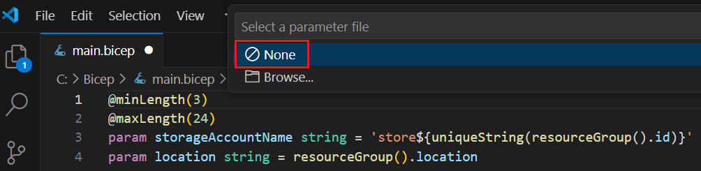 Screenshot of Select parameters file.