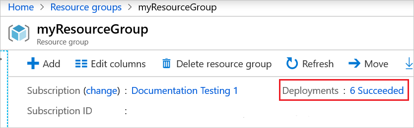 Screenshot of the Azure portal showing the deployments link.