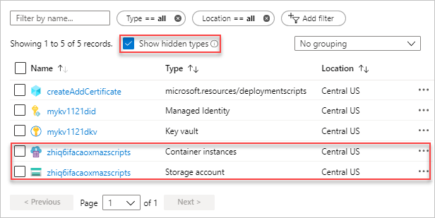 Resource Manager template deployment script resources