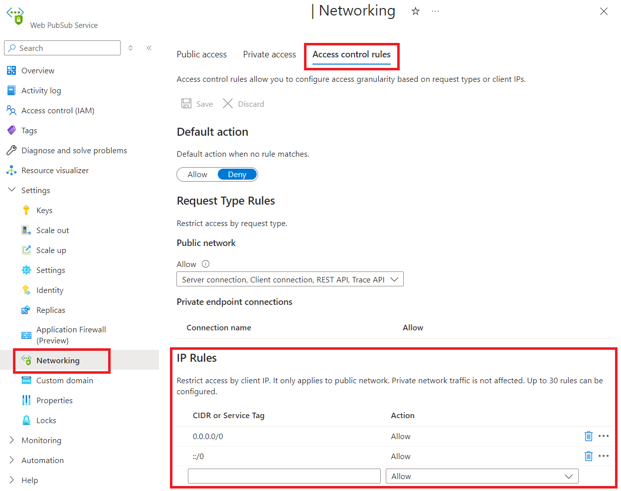 Screenshot showing how to configure IP rules.