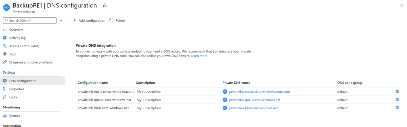 DNS configuration in Azure private DNS zone