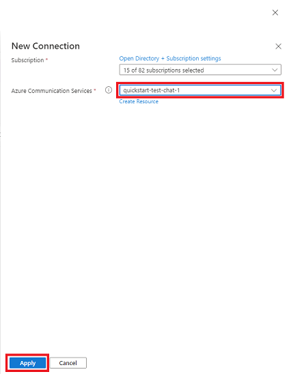 Screenshot that shows how to save the selected Communication Service resource to create a new Communication Services user ID.