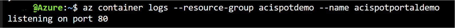 Screenshot of output from container logs post successful deployment to show helloworld container application running, PNG.