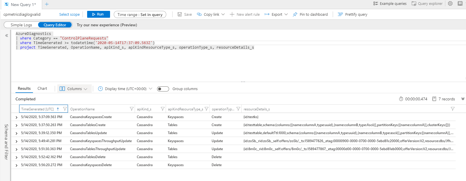 Control plane logs when throughput is updated