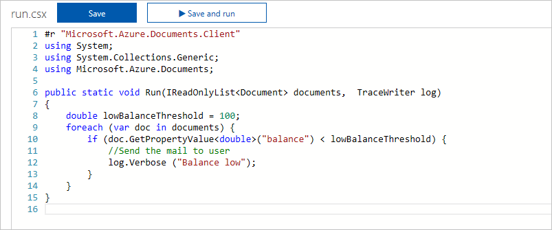 Run.csx file for a Timer trigger for a financial scenario