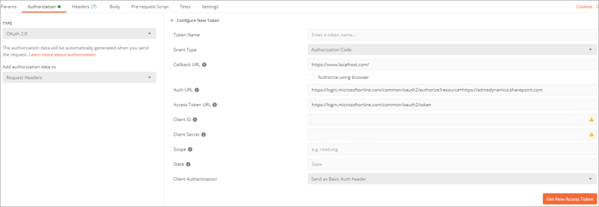 Screenshot of using Postman to get the access token.