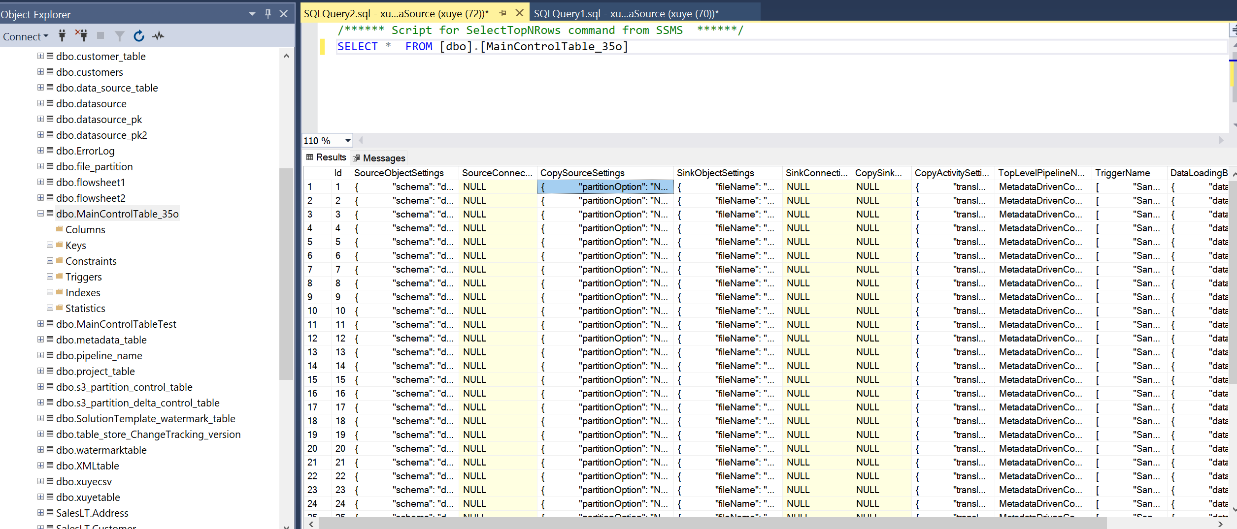 Query control table script1