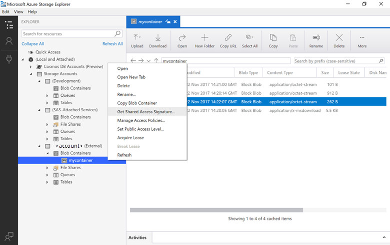 Get the Shared Access Signature for the blob container