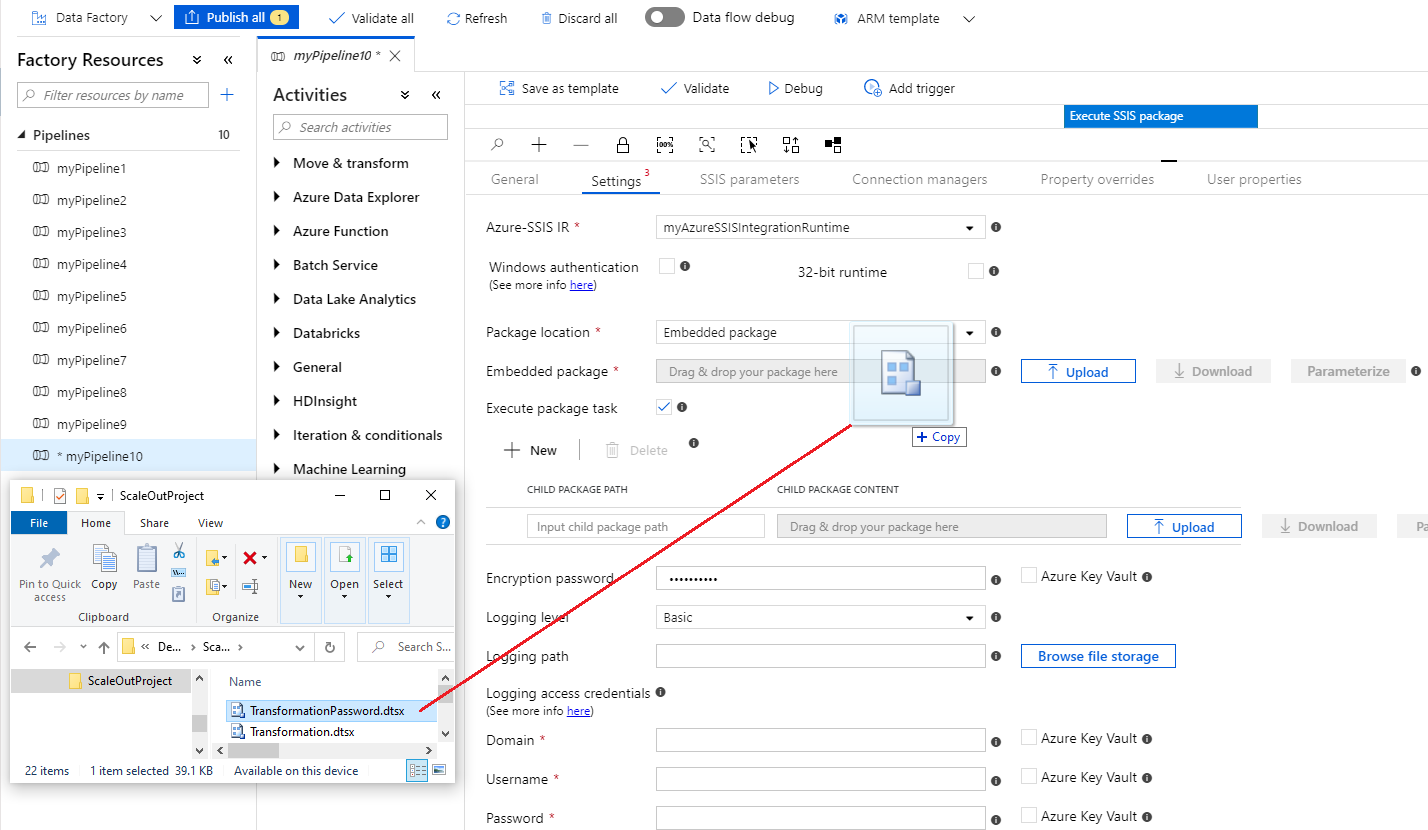 Set properties on the Settings tab - Embedded package