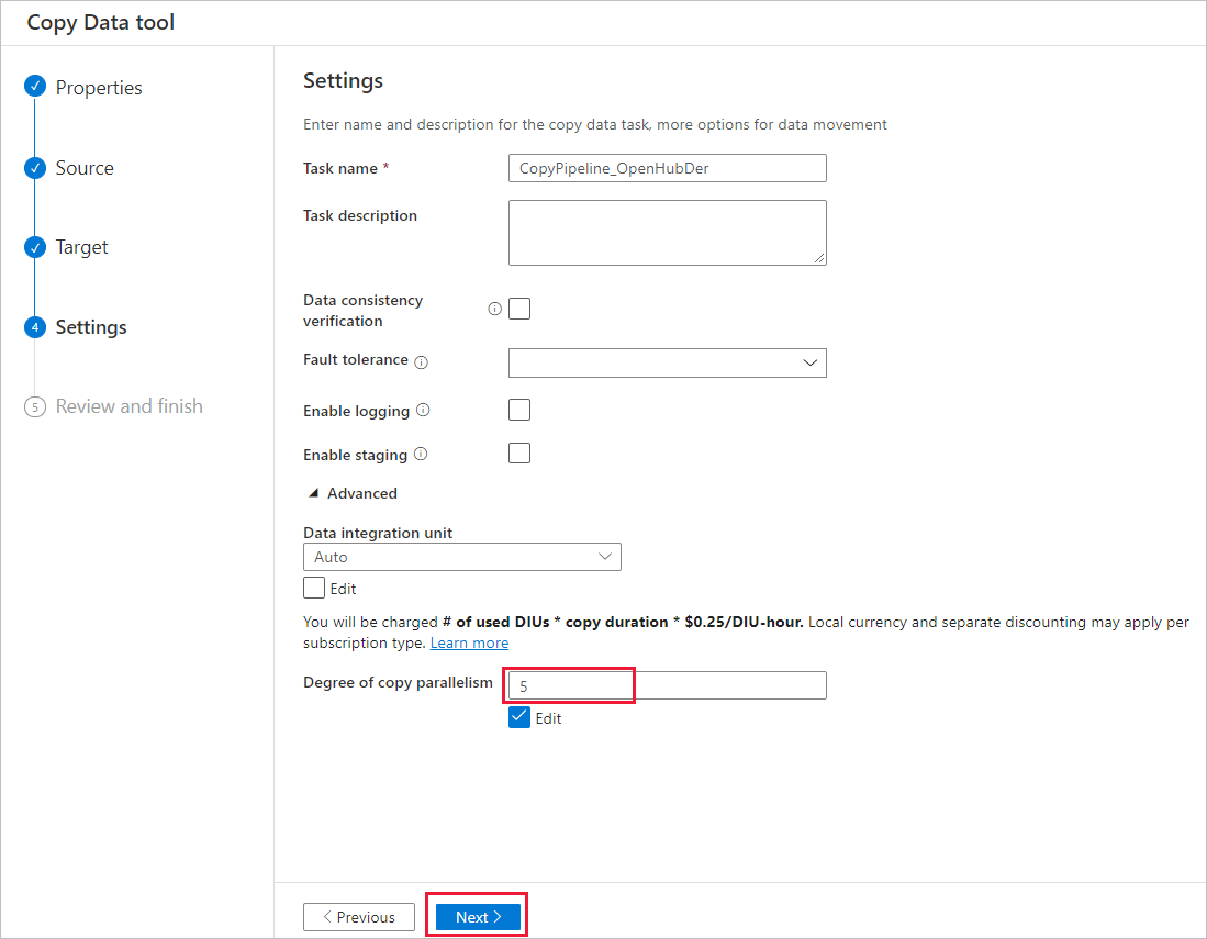 Configure copy settings