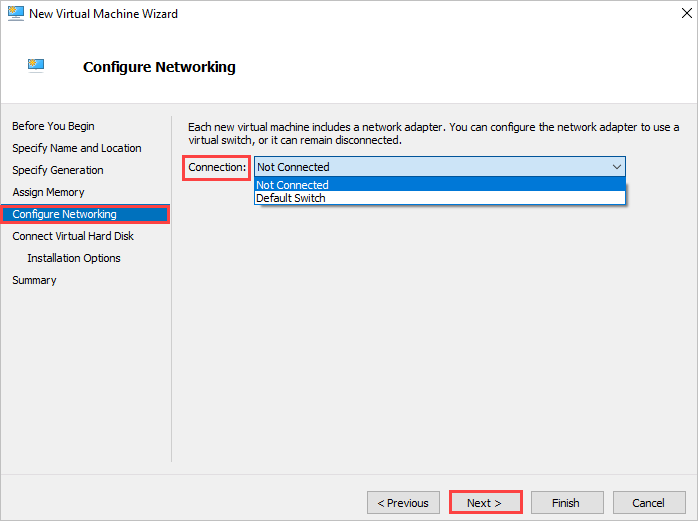 New Virtual Machine wizard, Configure Networking