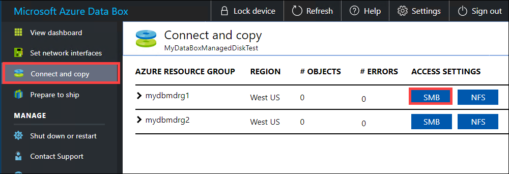 Connect and copy, Get share credentials