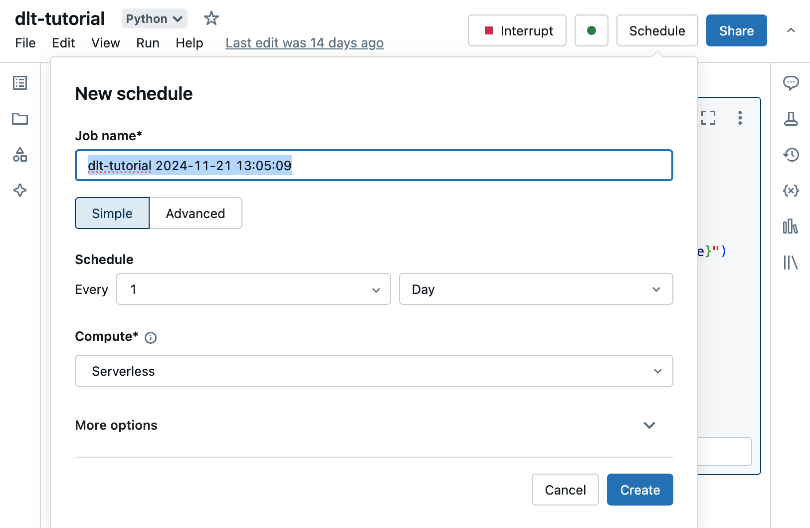 Schedule notebook dialog