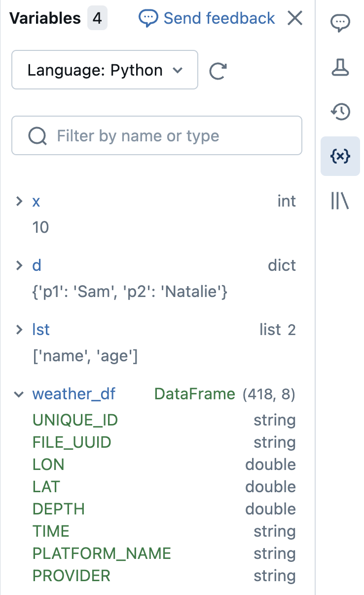 example variable explorer panel