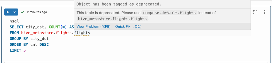 Hive table deprecation warning