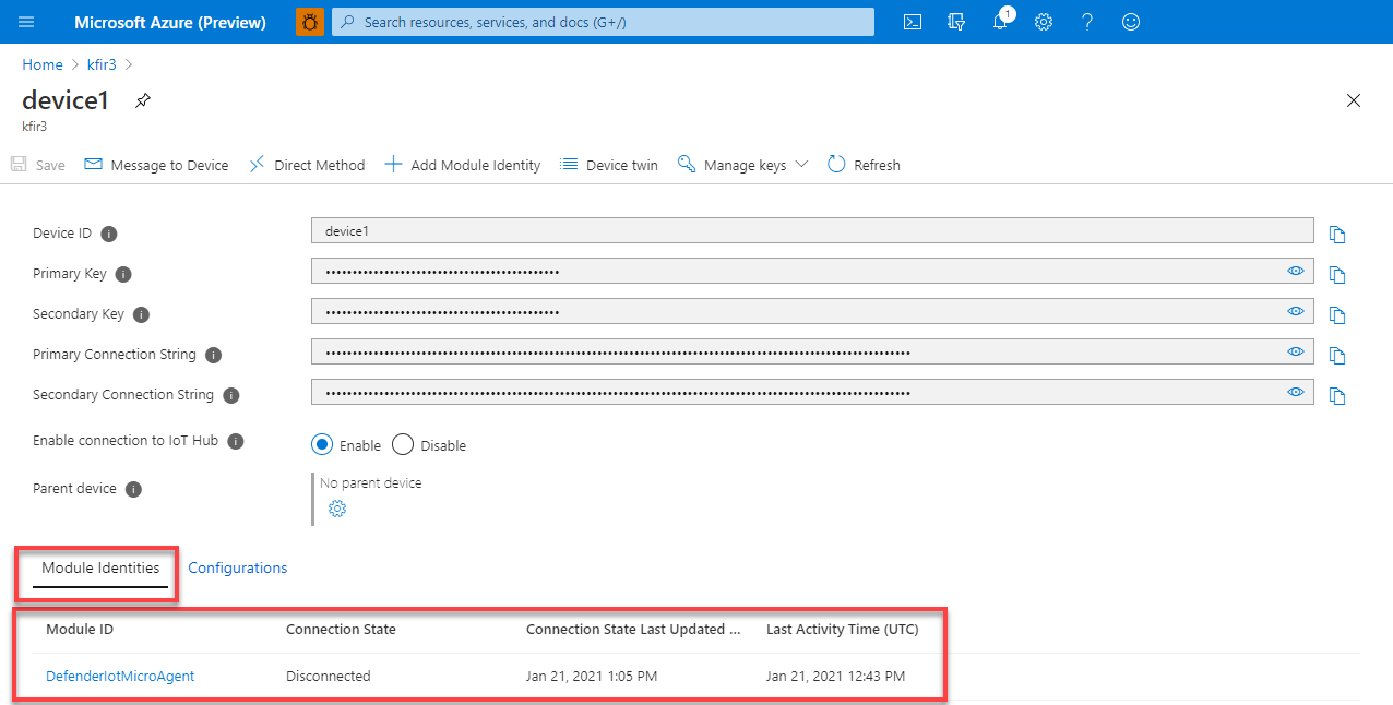 Select module identities from the tab.