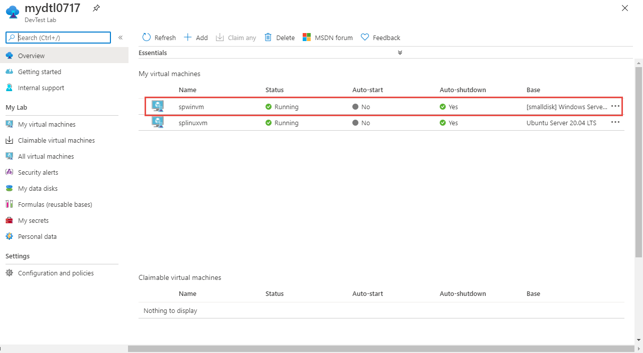 Select your Windows VM