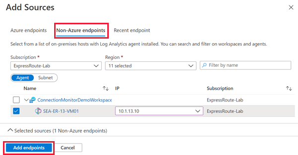 Screenshot of adding source endpoints.