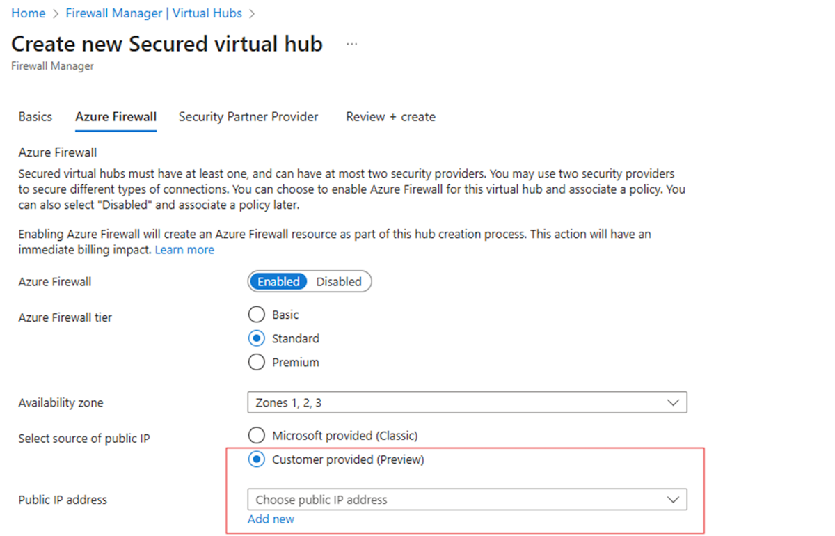 Screenshot showing new secured virtual hub.